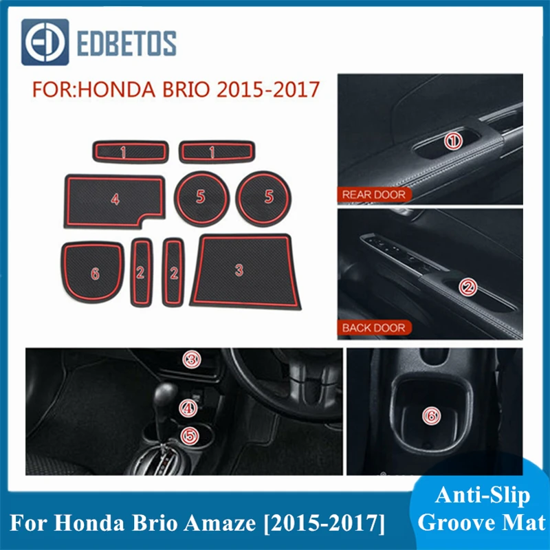 

For Honda Brio Amaze Accessories 2015 2016 2017 Gate Slot Pad Rubber Mat Door Mat Anti-Slip Cup Pad Interior Decoration Mats