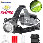 Налобный фонарь XHP50, светодиодный, аккумуляторный, водонепроницаемый