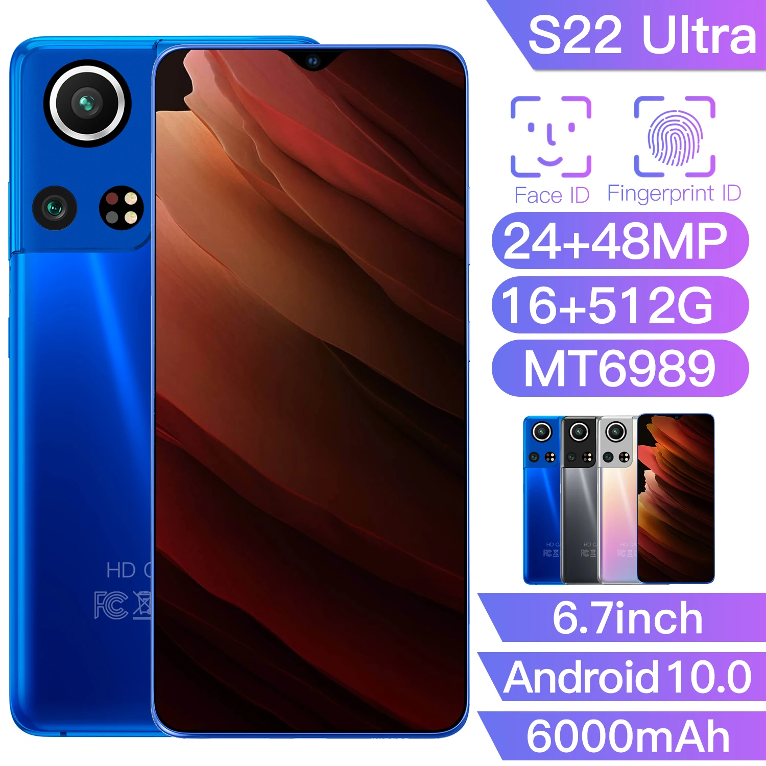 

Cellphone Galay S22 Ultra Smartphone 16GB RAM 512GB ROM 4G/5G 24MP+48MP Camera 6000mAh Android10 6.7Inch Global Version