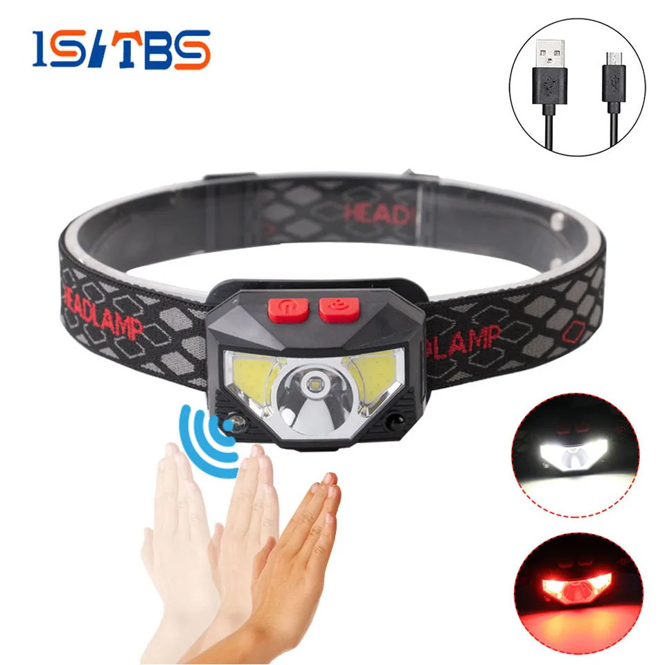 

LED Sensor Headlamp XPG COB Super Bright Induction Headlight Outdoor Waterproof USB Rechargeable Built-in Battery Fishing Light