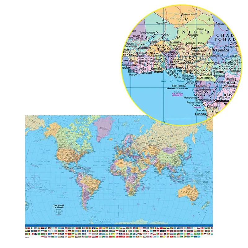 

World Map English Contrast Large Scale Clear And Easy To Read Large Size Foldable Map Home Office Classroom Travel Classic Decor
