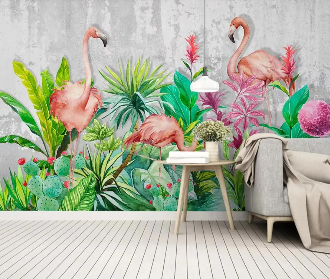 Tropical Flamingo Wall Mural Nordic Flower Wallpaper HD Printed Photo Paper Home Improvement Plant Leaves | Обустройство дома