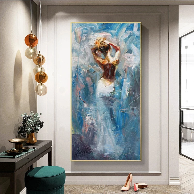 

Abstract Art Whith Girl Play Violin and Dancing Canvas Painting Oil Painting Modern Wall Art Poster In Living Room Home Decor
