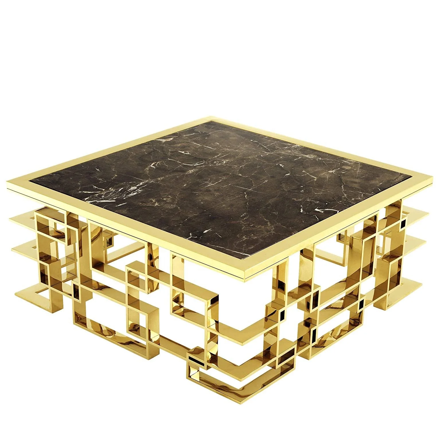 

luxury mirrored side stainless steel glass and marble top round coffee table