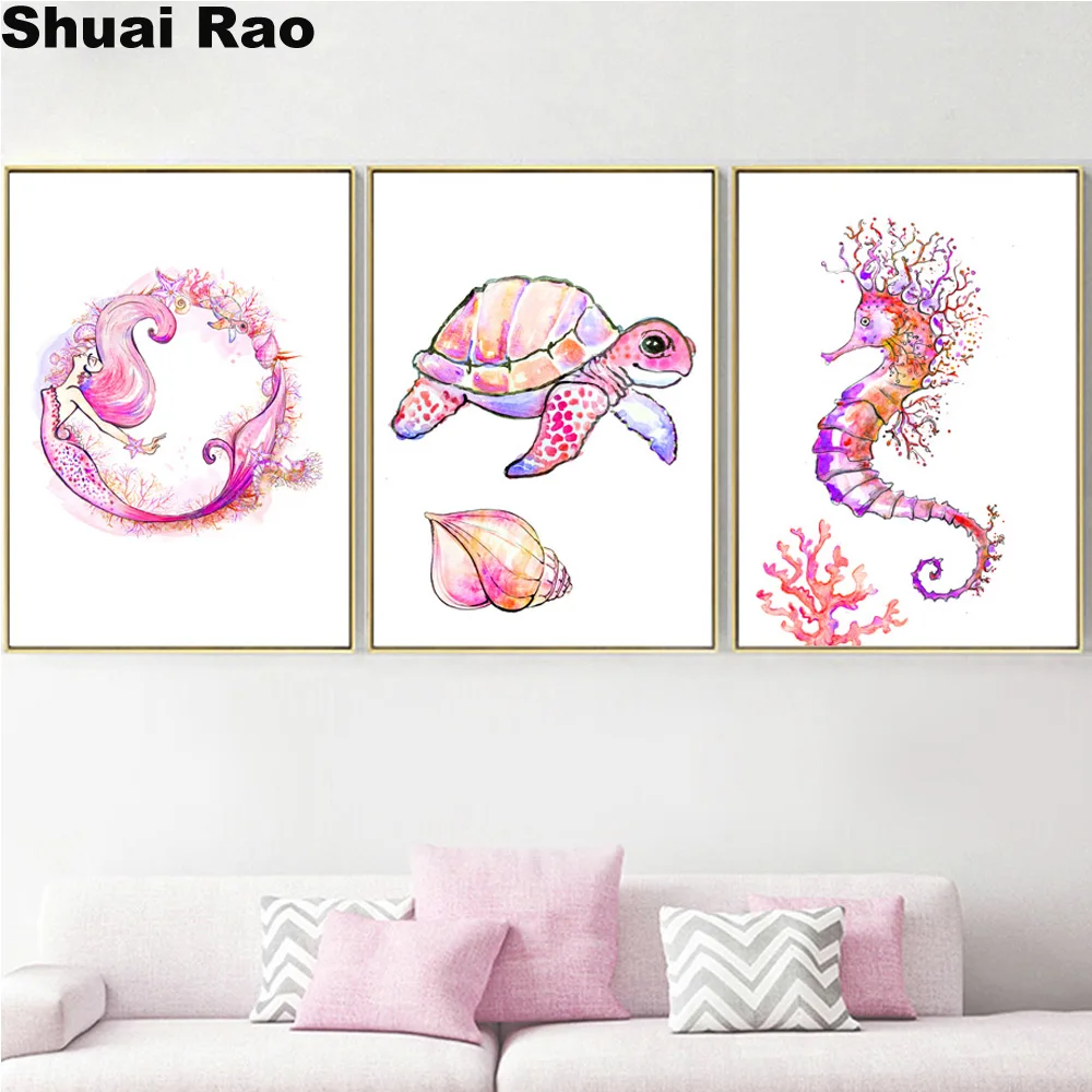 Акварельная морская лошадь черепаха Русалка Алмазная картина мозаика