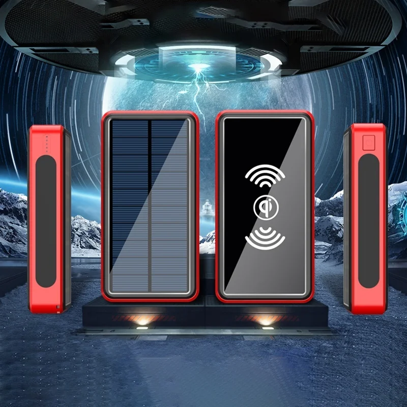 Внешний аккумулятор с беспроводной зарядкой и солнечной панелью 4USB | Электроника