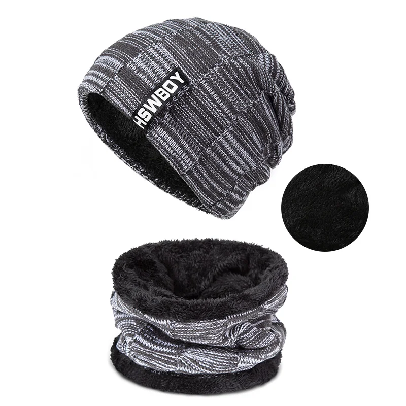 IWINTER, 2 шт., зимняя теплая шапка, шарф, набор для мужчин, Skullies Beanies, плюс бархат, толстая зимняя шапка, шарф, вязаная шапка, шапочка унисекс