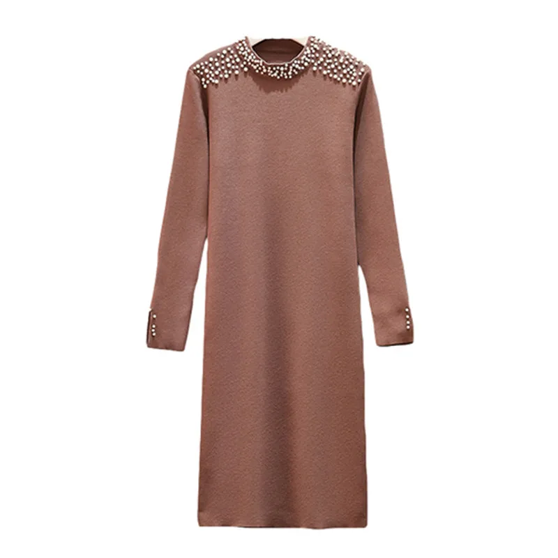 Платье-свитер большого размера украшенное бисером женское модное тонкое