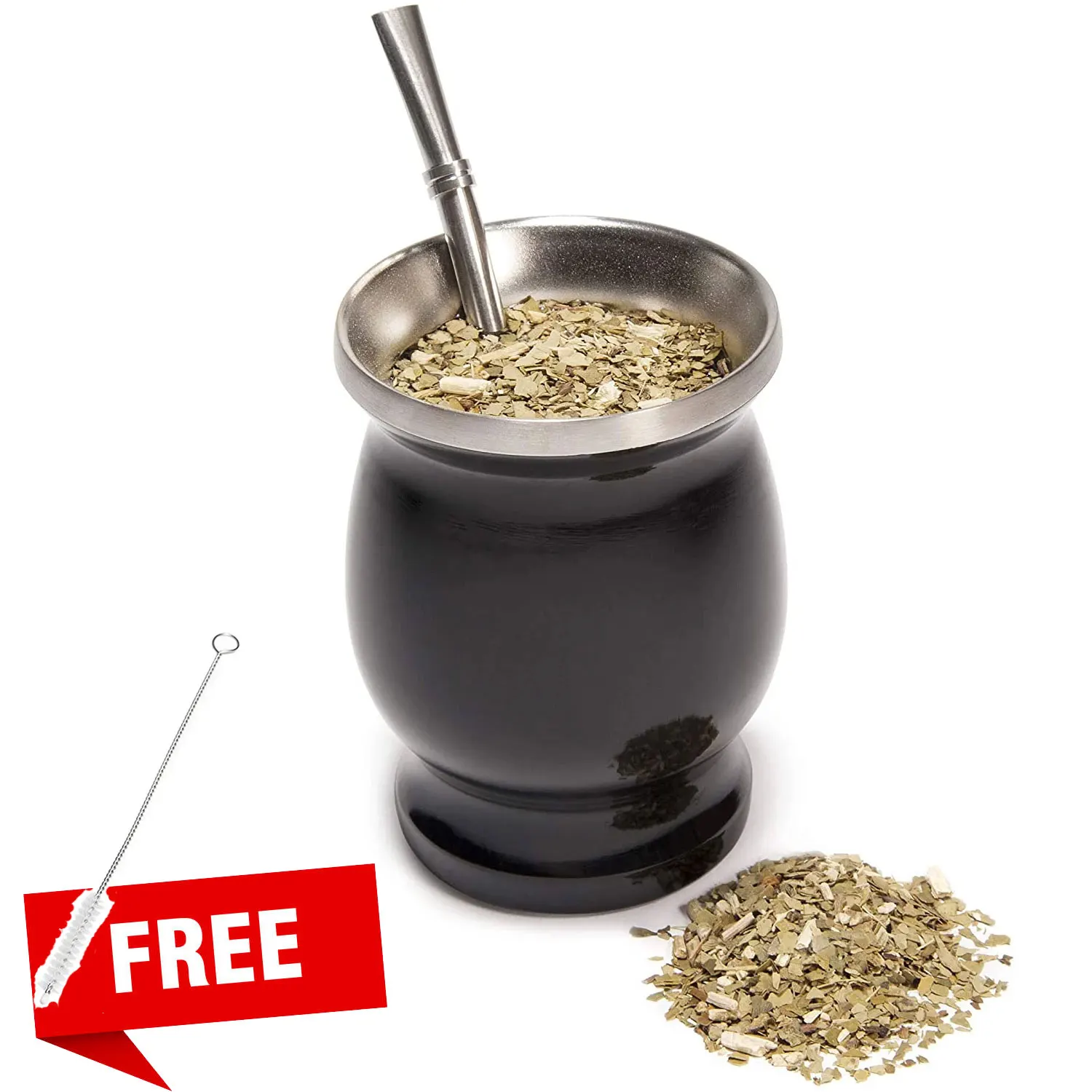 Juego de Tazas de T&eacute; Calabaza de Yerba Mate de Doble Pared Inoxidable Taza de Agua de Caf&eacute; con 1 Cucharas de Pajitas Bombillas ＆ Cepillo de Limpieza-0