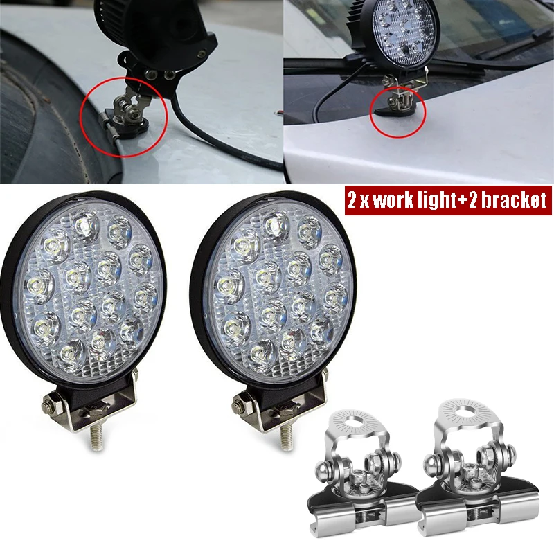 2x 4 Inch Round LED Light Bar Work Lights Fog Lamp with Bracket Holder Car Offroad 4x4 Truck SUV 4WD Boat ATV Jeep Tractor 12V