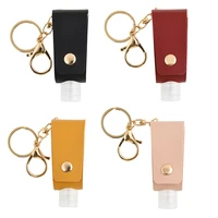 portable hand sanitizer holder pu leather keychain small plastic bottle with key chain empty leakproof travel bottles 7 colors