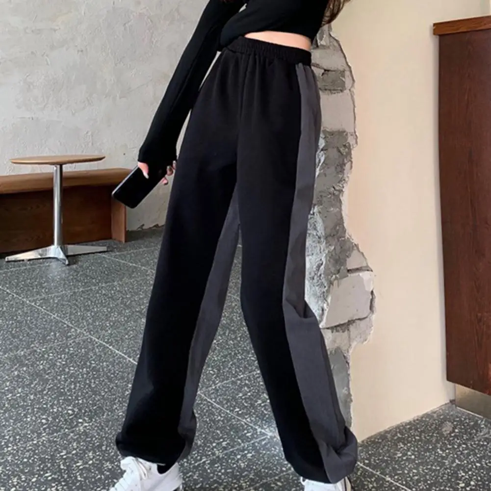 

Брюки женские повседневные с эластичным поясом, Тонкие штаны для фитнеса, свободные прямые брюки в стиле пэчворк, с эластичным поясом