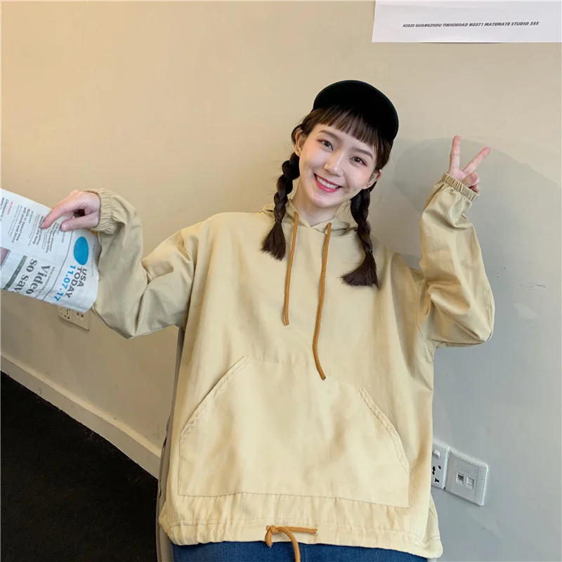 

Универсальный хлопковый пуловер интернет-знаменитостей свитер с капюшоном в Корейском стиле широкий