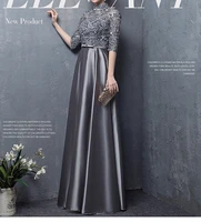 silver gray satin half sleeves mother of the bride dresses 2020 wedding party guest gowns 3d flowers lace evening mother dresses