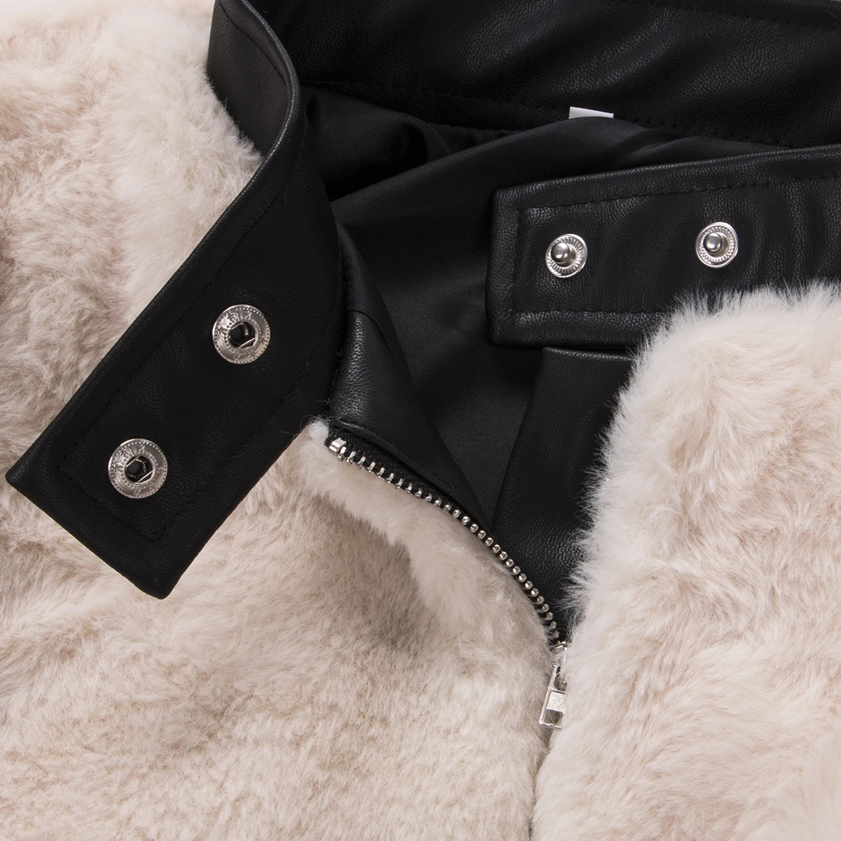 Women Warm Teddy Bear Fleece Leather Patchwork Pocket Long Sleeve Slim Jacket Zip Up Oversize Outwear Coats