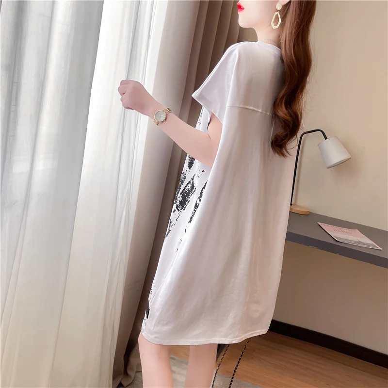 #0660 черная белая серая Повседневная Длинная Футболка с принтом в Корейском стиле