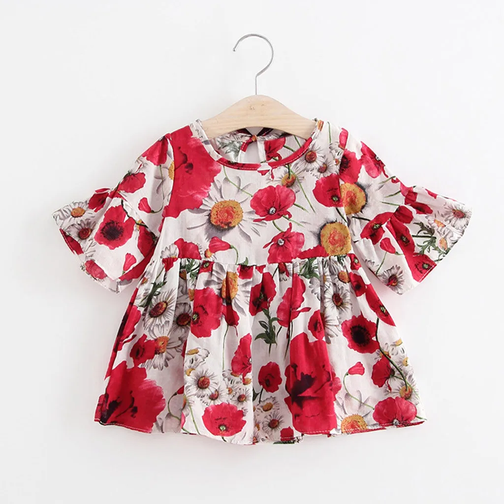 Новое летнее платье для девочек принцессы с короткими рукавами и цветочным