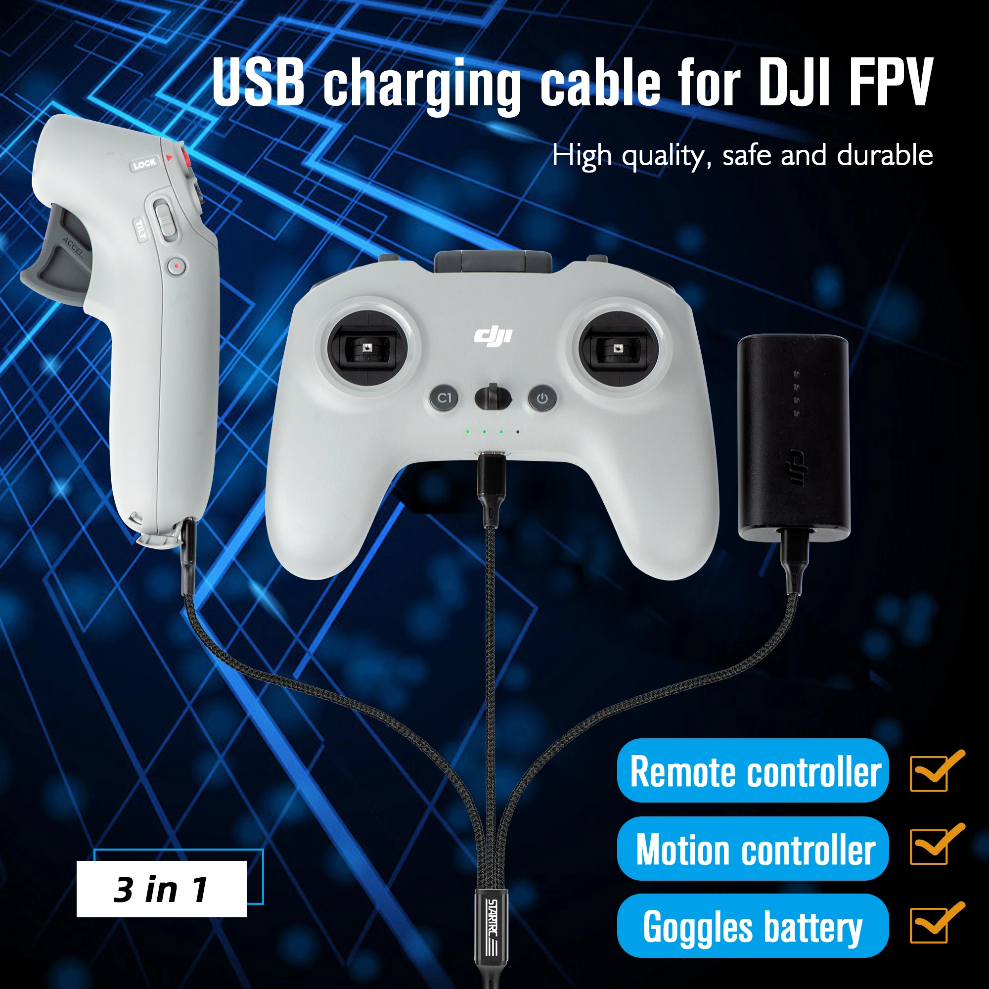 

Зарядный кабель STARTRC для дрона, кабель USB Type-C, нейлоновый, 1,2 м