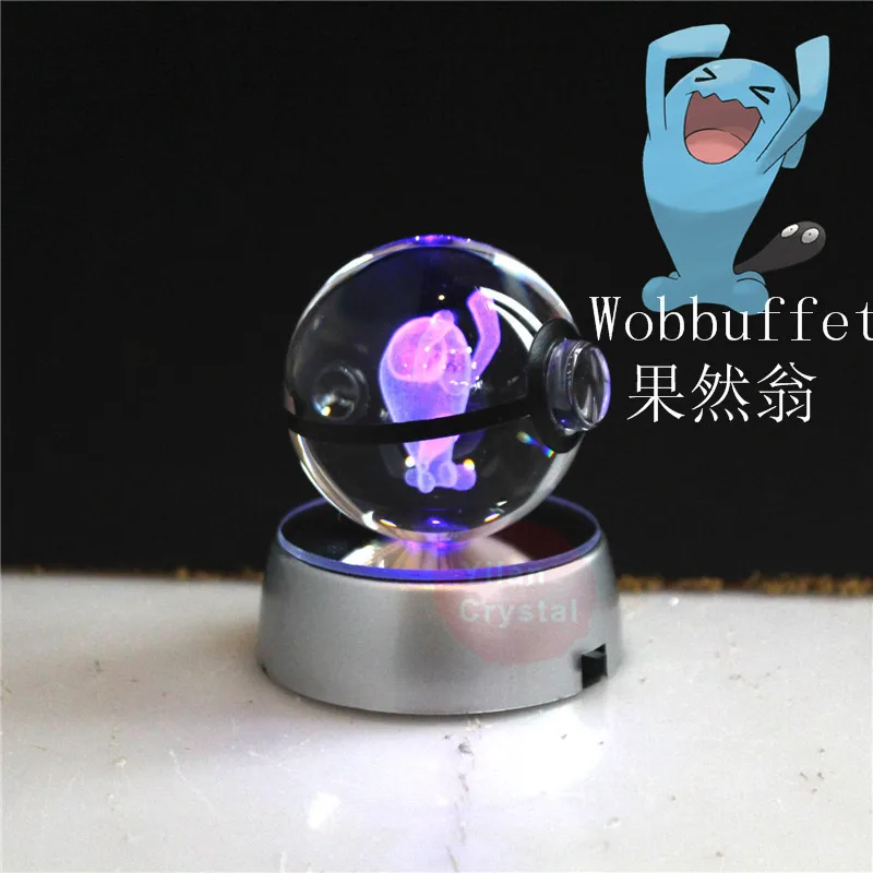 Стиль Pokemon Ball с гравировкой хрустальный шар для подарка с Led светильник - Цвет: wobbuffet