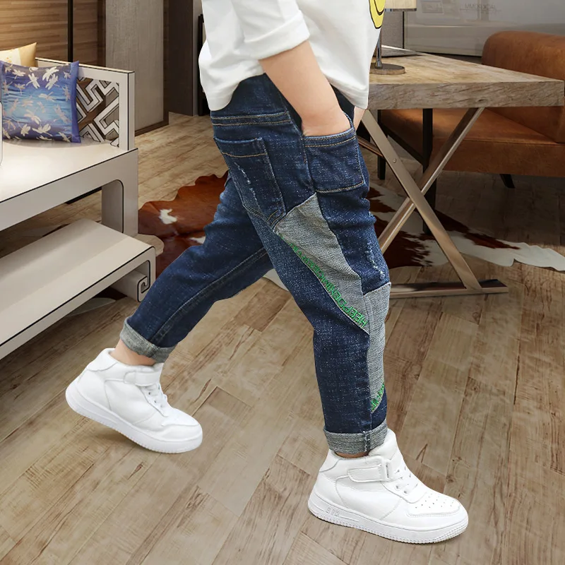 Kids Jeans for Boys Fashion Splice Denim Trousers Children Broken Hole Jeans Autumn Winter Casual Costume Wear Long Pants