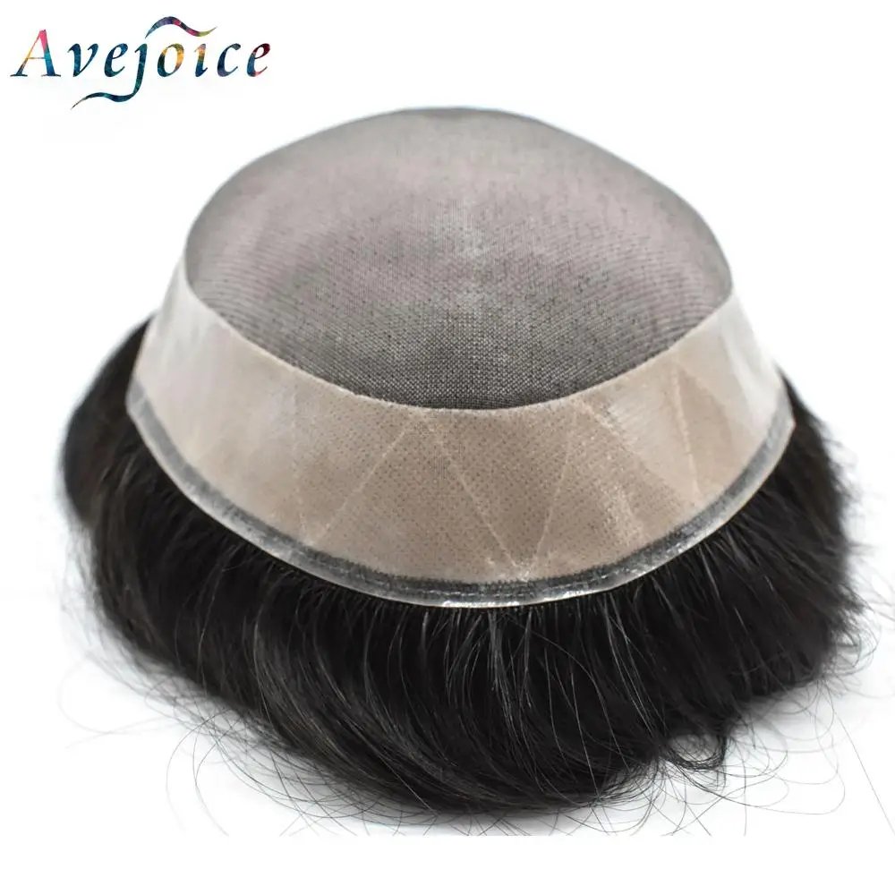 Avejoice Mono + PU мужские Toupee Poly базовые шиньоны человеческие системы замещения волос