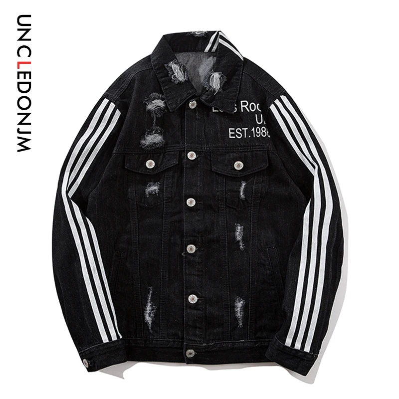 UNCLEDONJM 2019 полосатая Повседневная тонкая мужская джинсовая куртка бомбер высокого