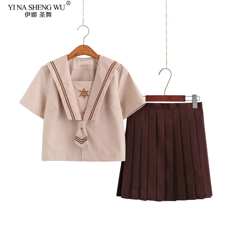 

School girl Uniform Japanese Class Navy Sailor School JK Uniforms Students Clothes For Girls Anime COS Sailor Navy Suit Brown