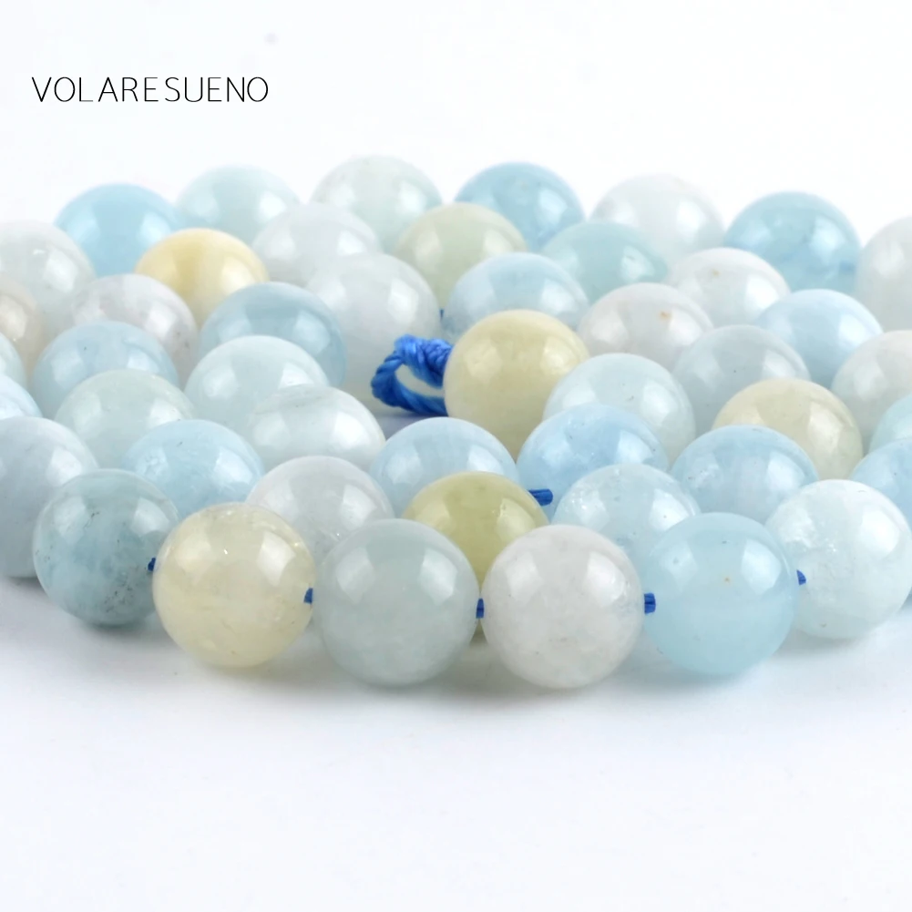 

Aquamarines Stone Natural Round Loose Beads 15 Pick 6-10mm Spacer Beads For Charm Necklace Bracelet Accessory Jewelry Making
