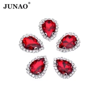 junao 1318mm red drop claw rhinestones with silver claw settings sew on decorative crystal stone glass bead for wedding jewelry