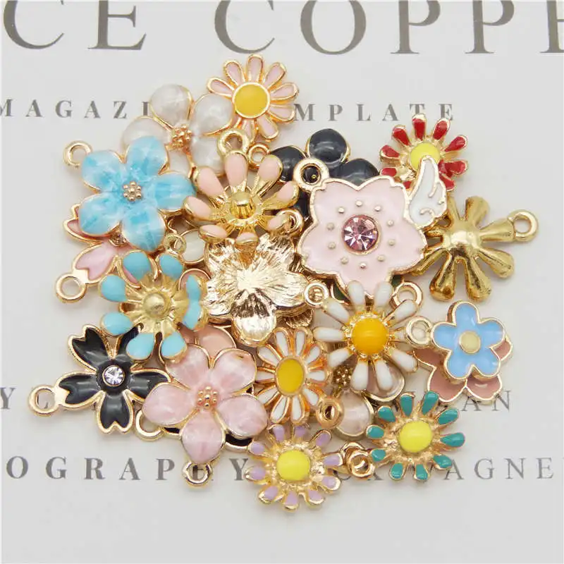 

Julie Wang 20PCS Enamel Flowers Charms Random Mixed Alloy Fashion Pendent Jewelry Making Accessory Drop Oil Charm