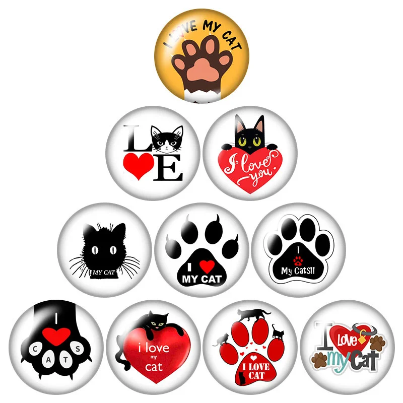 

12pcs/lot Fashion Lovely Cartoon Cats Beauty 12mm/18mm/20mm/25mm Round Photo Glass Cabochon Demo Flat Back Making Findings