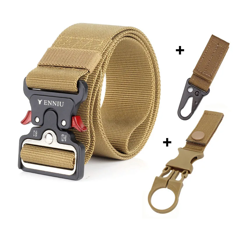 belt and 2 hook Тактический нейлоновый ремень, военный ремень с металлической пряжкой, мужской ремень SWAT Army gear, качественный ремень на талию, автоматический пояс, ширина 5,0 см - Цвет: belt and 2 hook