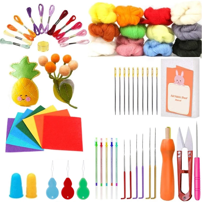 

KAOBUY 120PCS DIY Wool Felt Kit Wool Felting Tools With Felt Fabric Sheet Handmade Felt Needle Set For Needle Felting
