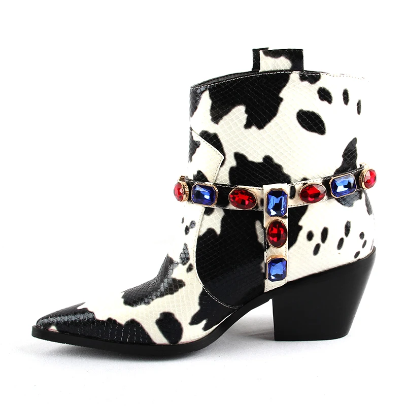 Разноцветные ковбойские ботильоны из искусственной кожи Женские дизайнерские