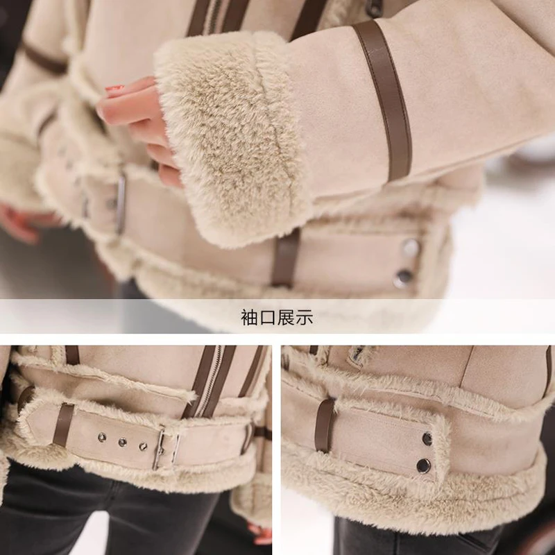 

Automotive Woman Fur Lined Jackets and Coats Streetwear Winter Style Warm Ivory Biker Fur Coat For Women Overcoat Patchwork A251