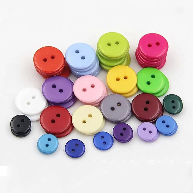 

100PCS/Pack Random Color 2 Holes Round Shape Kids Sewing Buttons Plastic Clothes Tools 9/11/15/20MM 4Sizes Garment Accessories