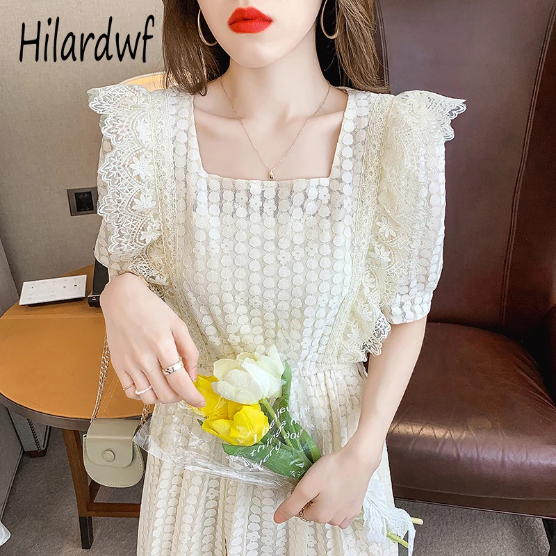 

Платье Hilardwf женское с квадратным вырезом, тонкое белое тонкое элегантное вечернее платье во французском стиле, с небольшой талией, лето 2021