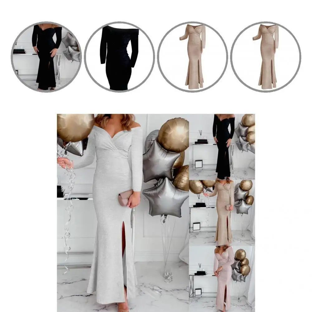 

Popular Maxi Dress Solid Color Elegant Pleats Pure Color Dress Bodycon Dress Formal Dress