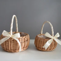 woven flower basket rattan storage basket flower girl hand basket handmade flower basket with bow