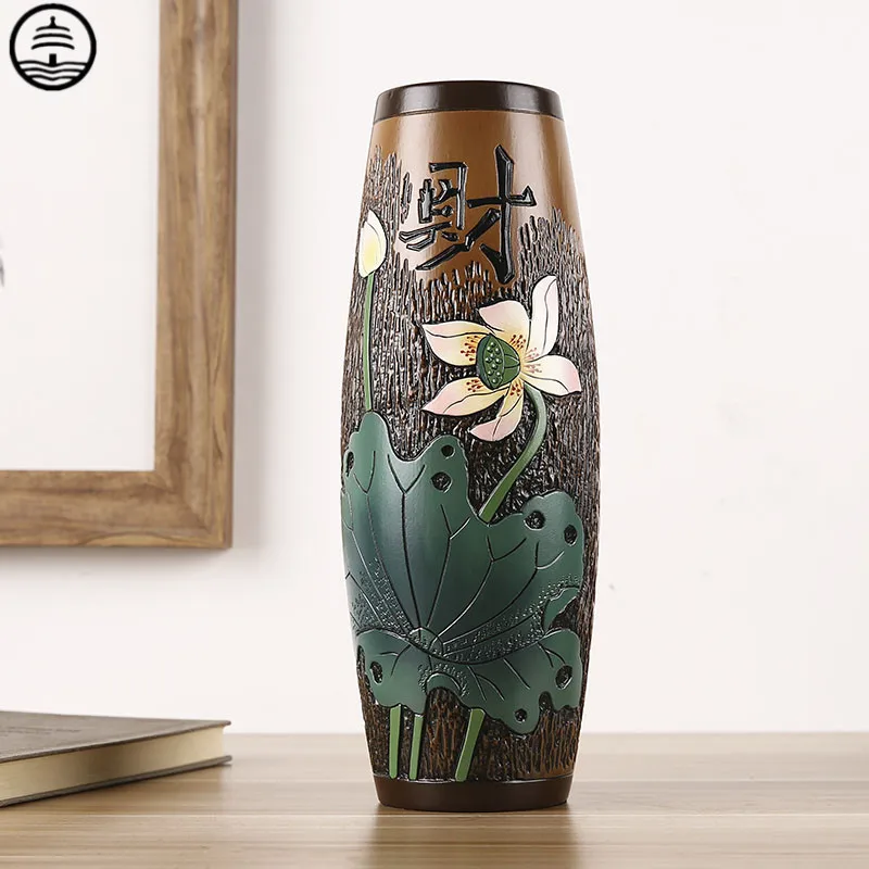 

BAO GUANG TA New Chinese Abstract Art Bottle Lotus Leaf Vase Plant Dried Flower Arrangement Ceramic Craft Home Decoration R6261