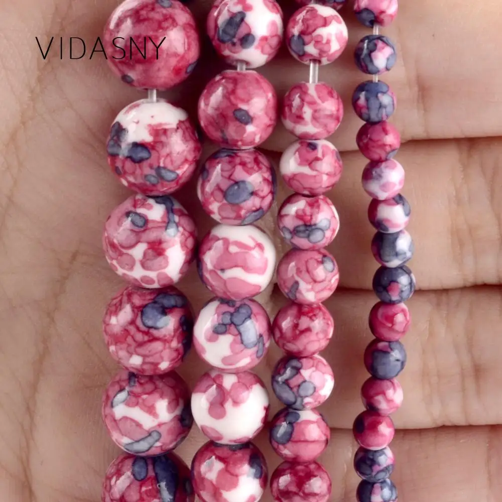 

Rose Red Flower Stone Natural Gem Round Loose Beads For Jewelry Making 4mm-12mm Spacer Beads Diy Bracelet Accessories 15inch