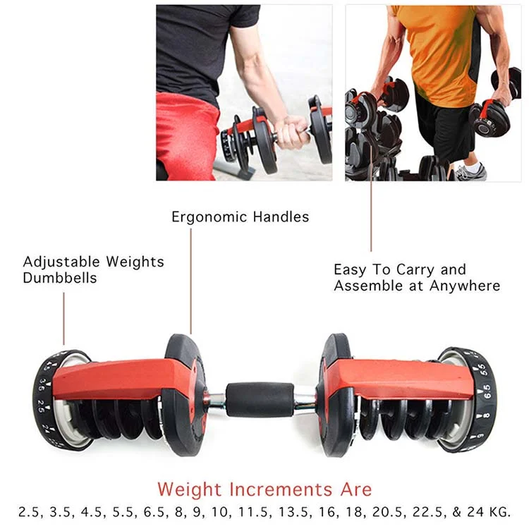 

24 KG Gym Fitness Dumbbells 90 Lbs 17 Gears Weight Adjustable Dumbbell Set Commercial Fitness Equipments Free Shipping