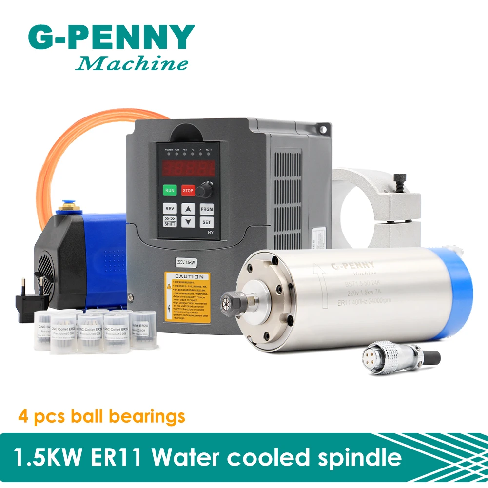 Водяное охлаждение шпинделя с водяным охлаждением 220 в кВт ER11 CNC и инвертор VFD