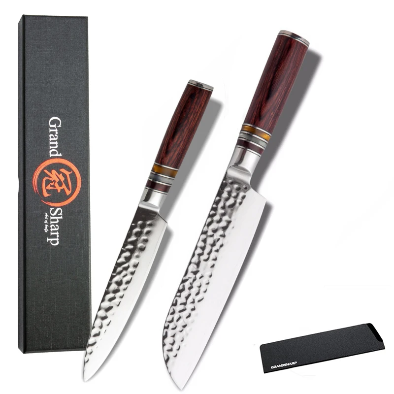 GRANDSHARP Дамасские кухонные ножи 2 шт. Набор ножей vg10 Японские Стальные Santoku