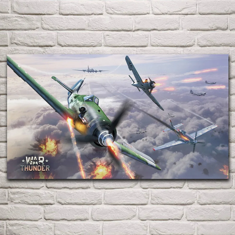 

Air battle Fw 190 P-51 B-17 Flying Fortress aircraft fabric posters on the wall picture home art living room decoration KP657