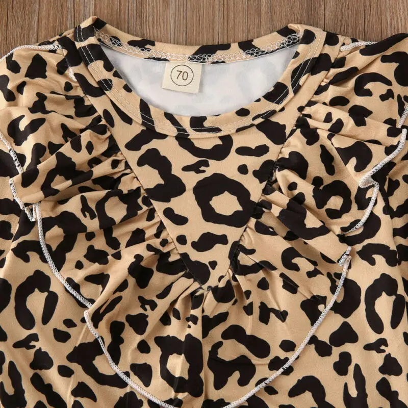Одежда для маленьких девочек футболка с леопардовым принтом топы штаны оборками
