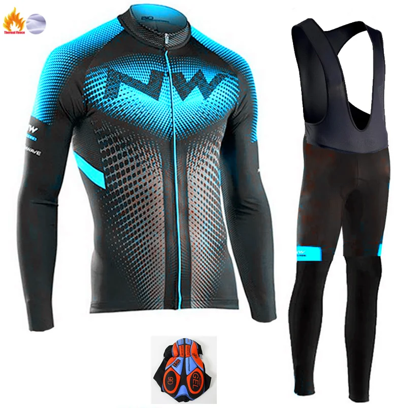 Fleece set Northwave NW Мужская Зимняя шерстяная майка для велоспорта, комплект с длинным рукавом, шорты для велоспорта, Спортивная рубашка, набор NW - Цвет: Fleece set