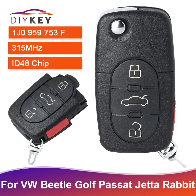 Ключ дистанционного управления автомобилем DIYKEY 315 МГц 3 + 1 4 кнопки чип ID48 1J0959753F