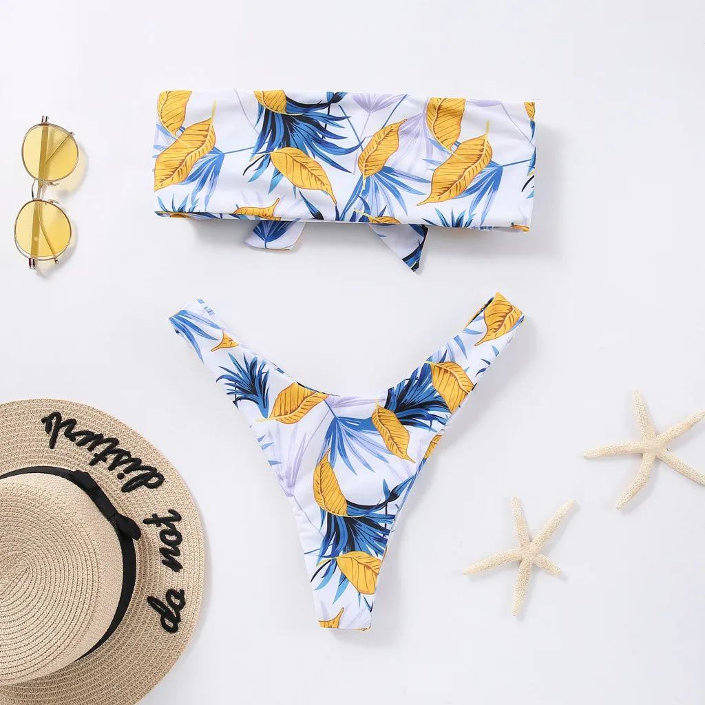 Новинка 2020 комплект бикини женский купальник из двух частей с принтом и разрезом