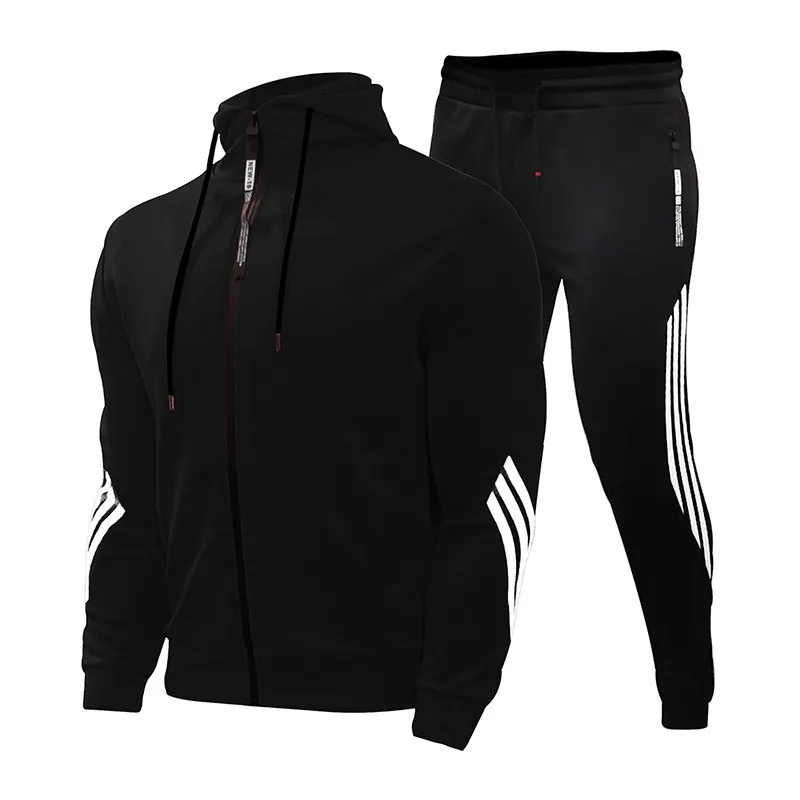 

New Men's Spring Autumn Casual Sports Suit Hoodie / Sweatshirt Zipper Jacket + Pants High Quality Cotton Brand Sportswear 2021